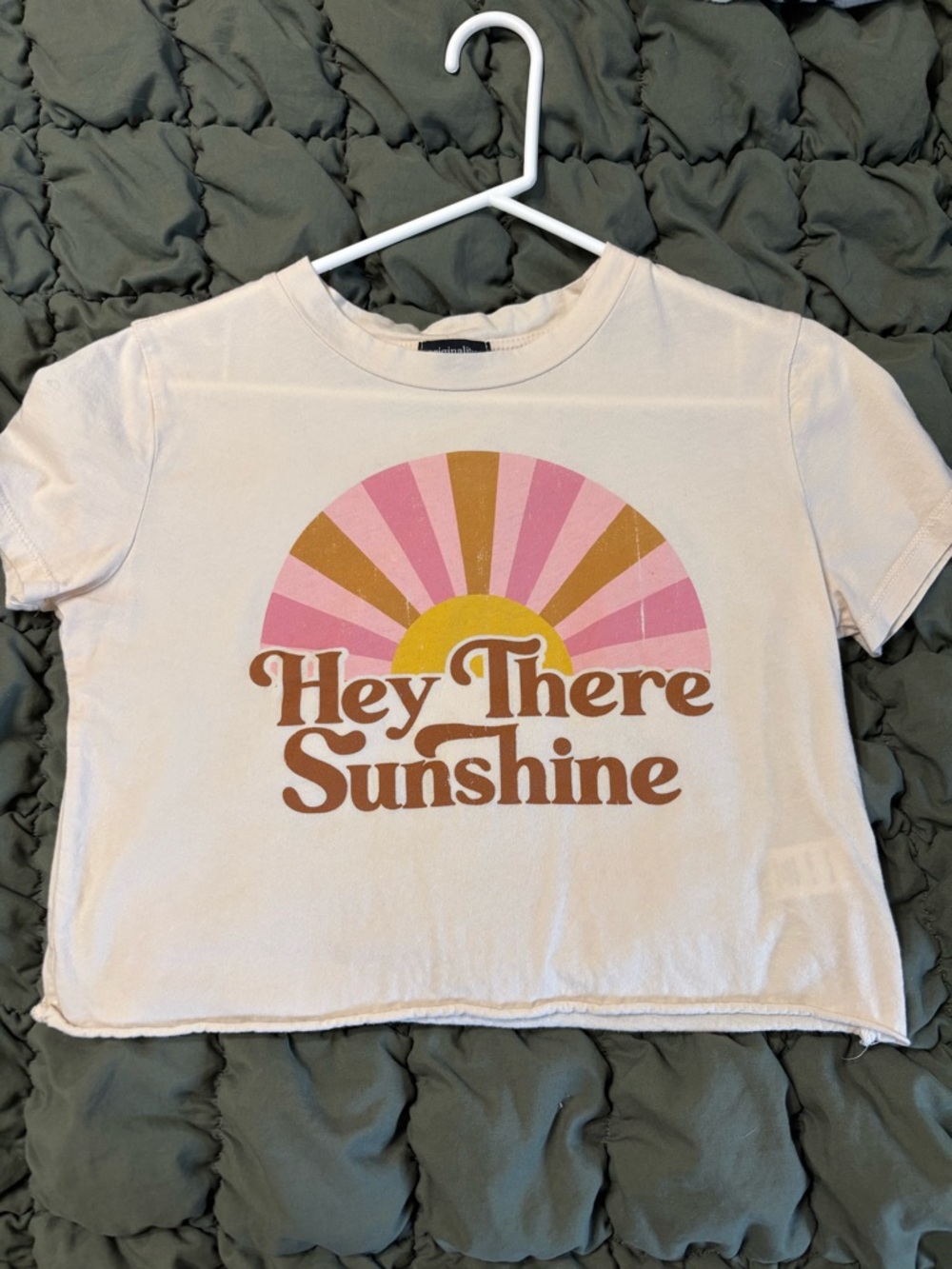 Hey There Sunshine Graphic Crop Tee - Cream with Pink & Yellow Print